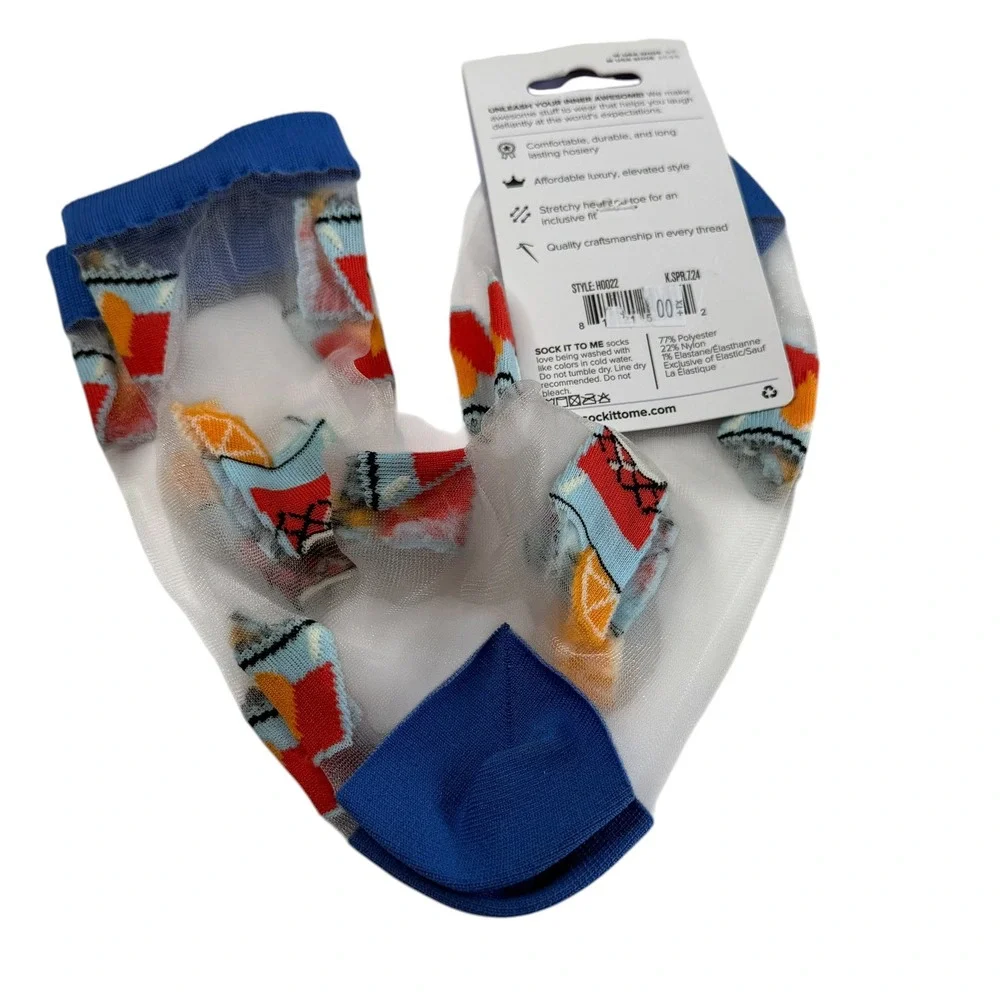 SOCK IT TO ME Sheer Crew Socks Blue Negroni Cocktail Novelty Women's 5-11 NEW